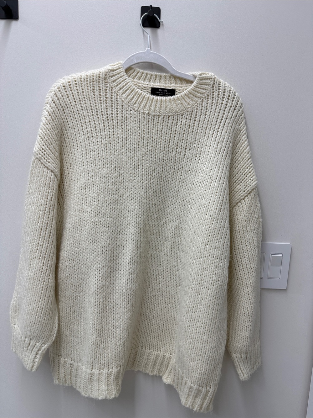 Bershka Cream Chunky Knit Crewneck Sweater